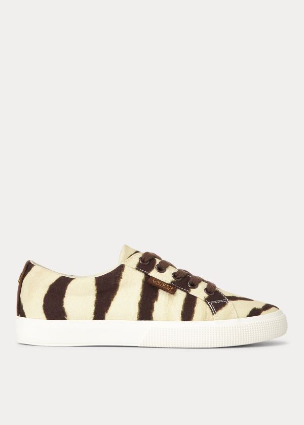 Zapatillas Ralph Lauren Mujer Creme / Cafes - Jaycee Zebra Canvas - MZRNK6538